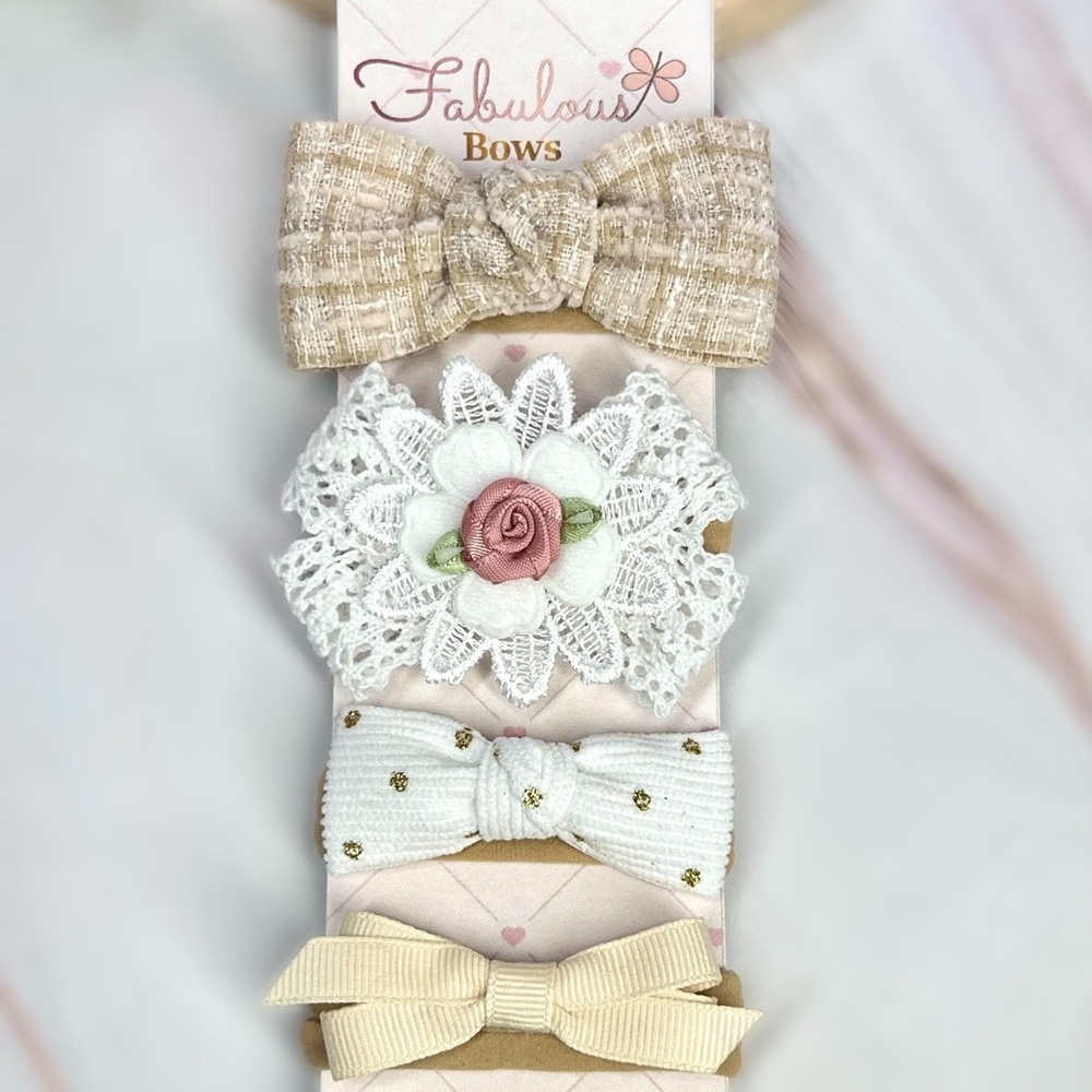 Kids Hair Accessory Set - Tan, White, cream